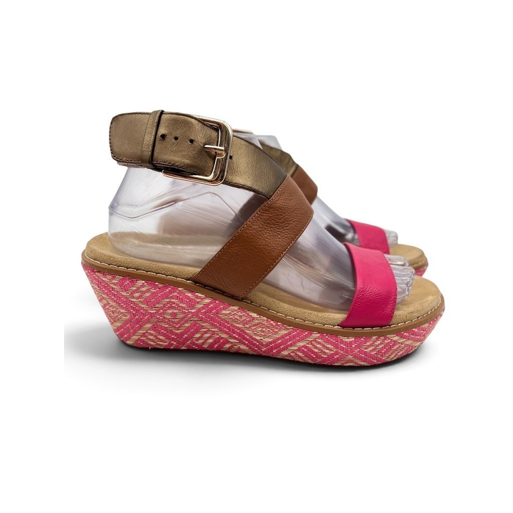 Vionic Cancun Wedge Sandals Women 8 Pink Tan Bronze Excellent Orthaheel Platform
